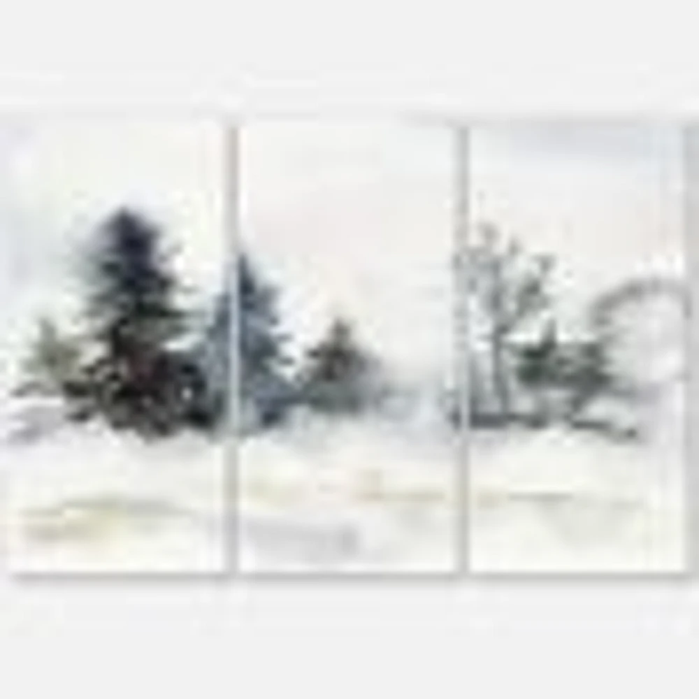Christmas Minimalistic Forest Landscape and Snow Canvas Wall Art