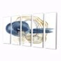 Abstract Dark Blue Gold & Black Underwater Life Canvas Wall Art Print