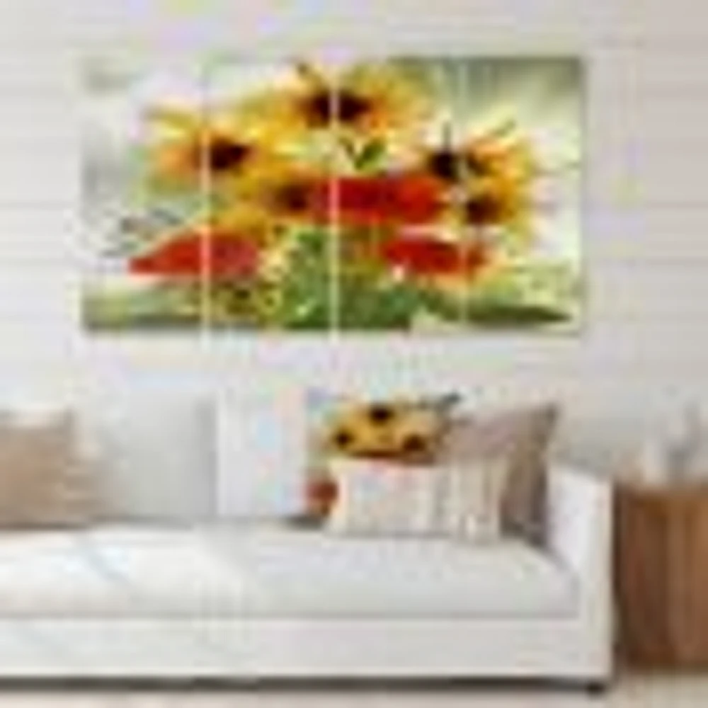 SunFlowers and Poppies The Wild Canvas Wall Art Print - Panels