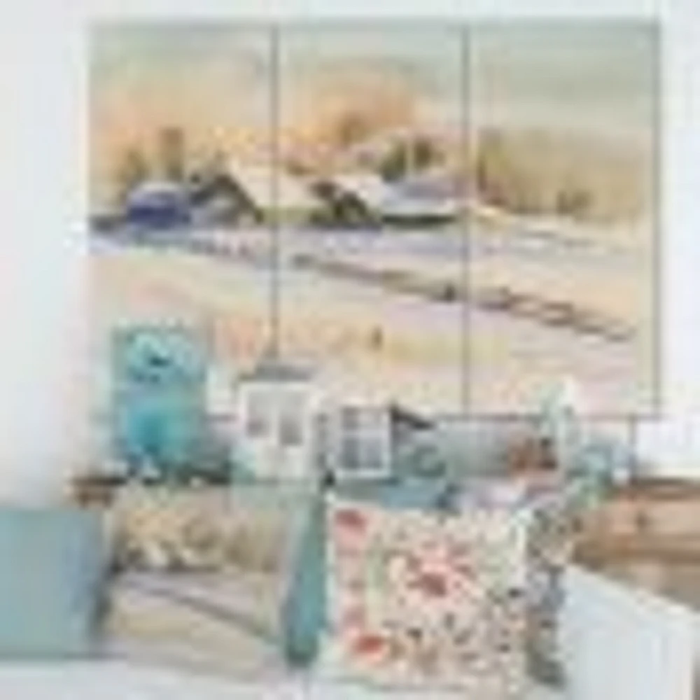 Small VIllage At Sunset Covered with Snow  Canvas Wall Art Print