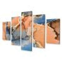 Blue and Orange Luxury Abstract Fluid Art I Canvas Wall Print