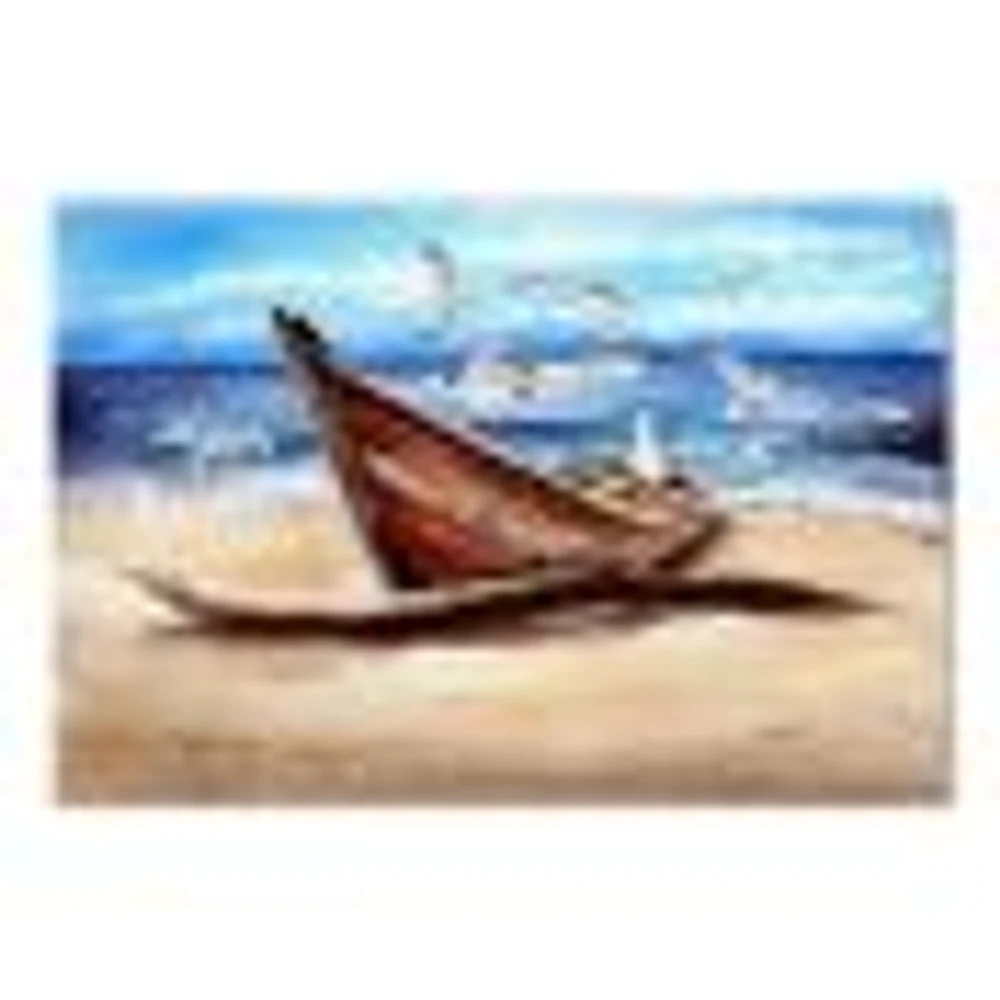 An Old Fishing Boat on The Sandy Beach Canvas Wall Art Print