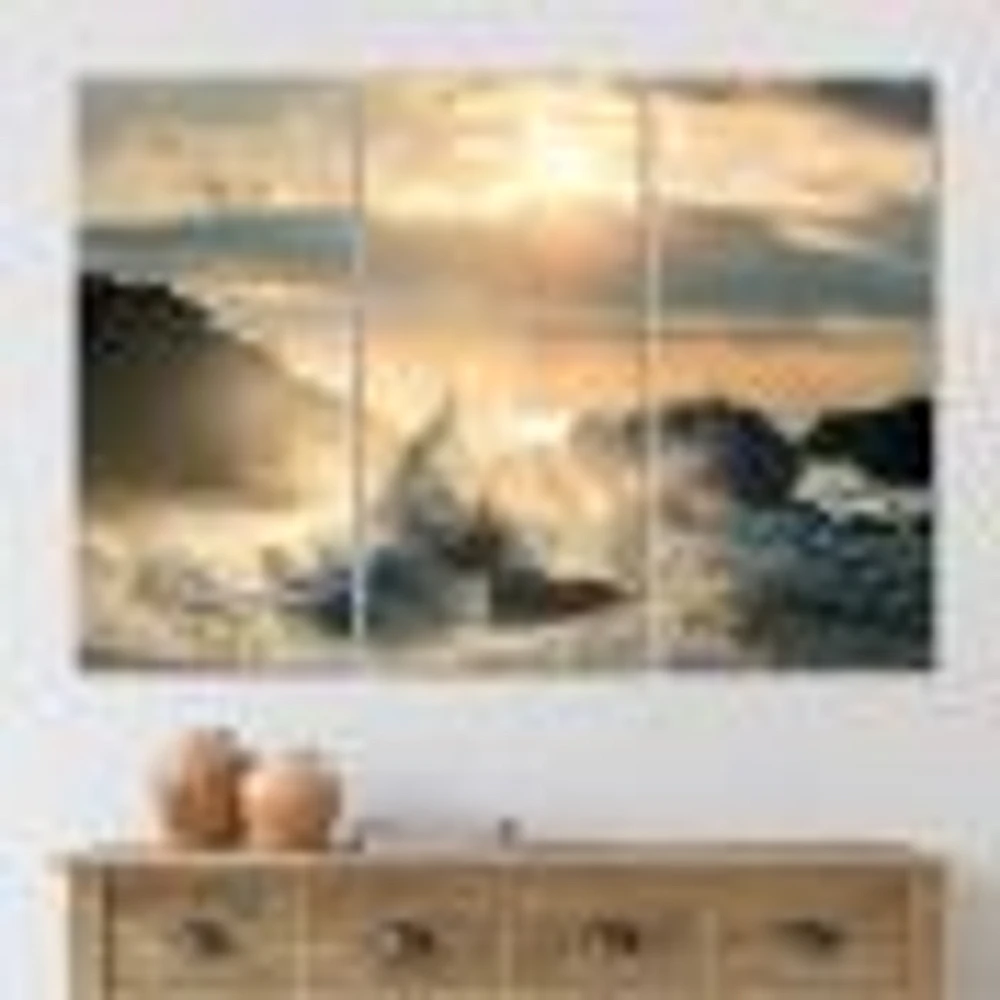 Toile imprimée « Big Wave Hit the Rock at Beach