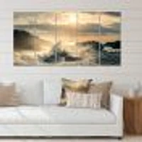 Big Wave Hit the Rock at Beach Canvas Wall Art Print - 4-5 Panels