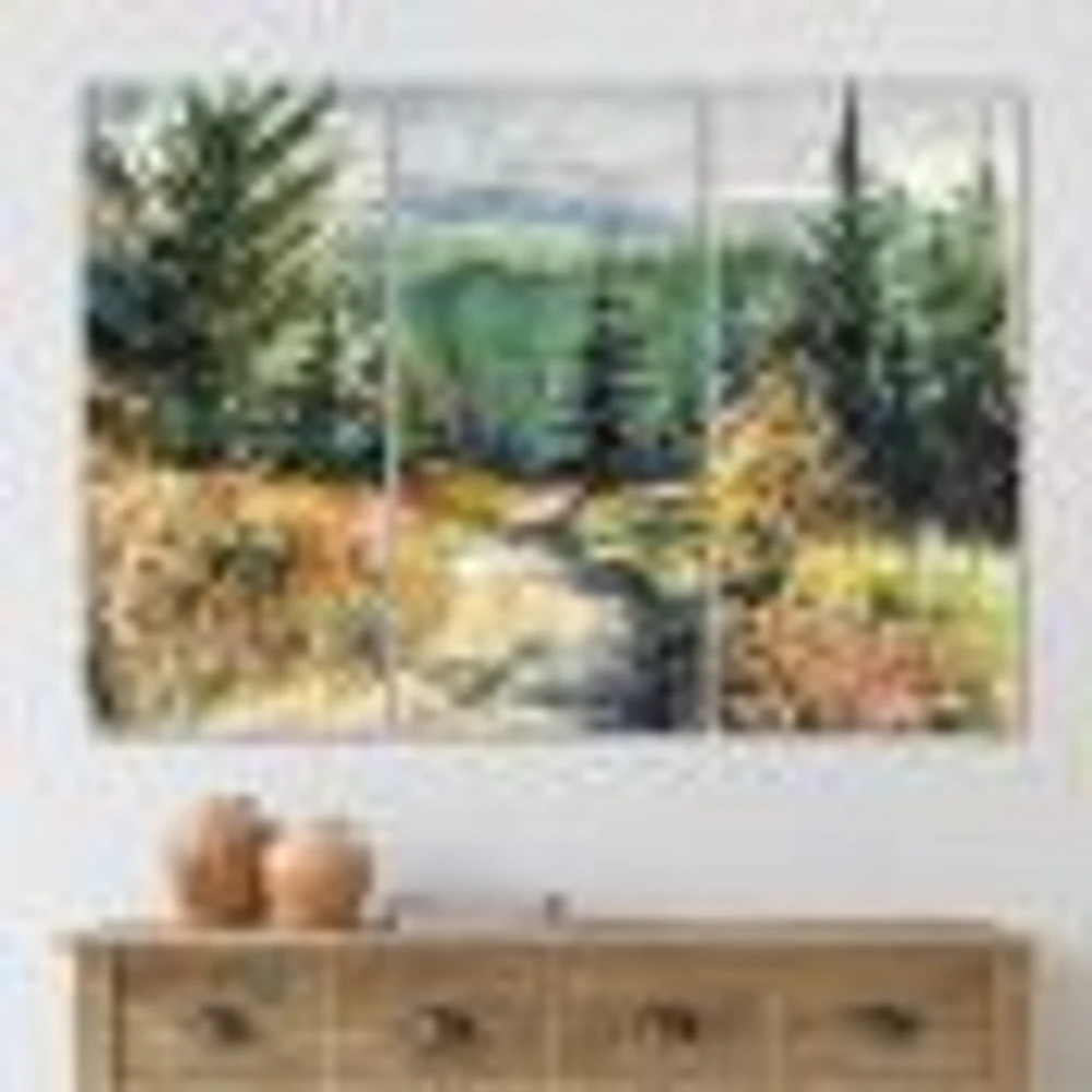 With Road Mountains 3 Canvas Wall Art Print - Panels