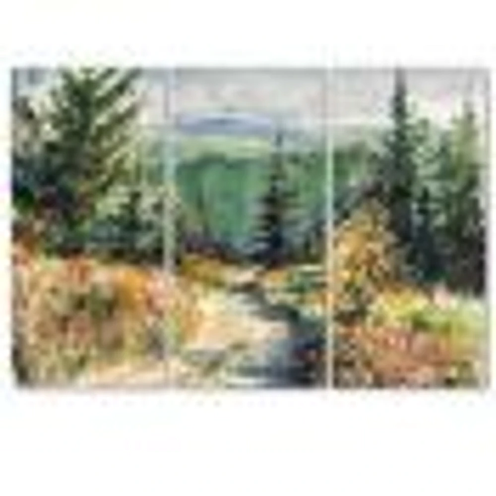With Road Mountains 3 Canvas Wall Art Print - Panels