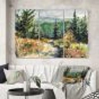 With Road Mountains 3 Canvas Wall Art Print - Panels