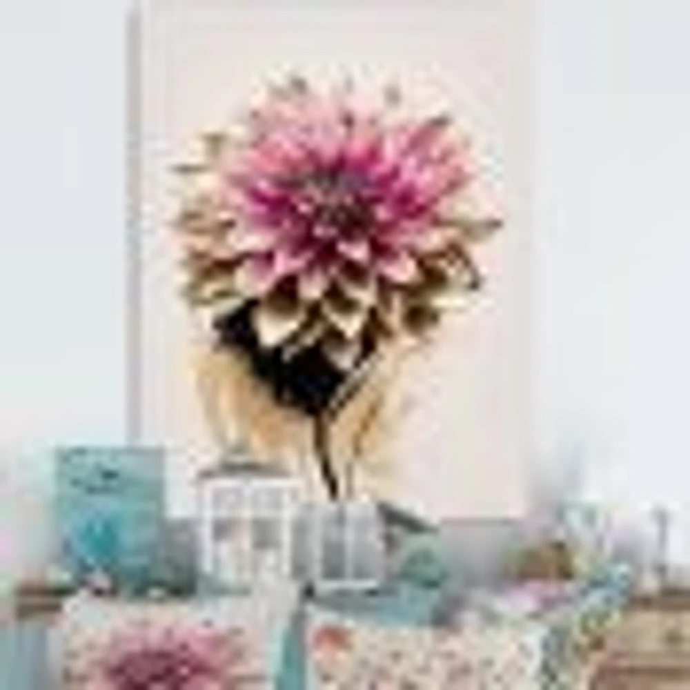 Pink Dahli Flower On Abstract Fusion Wall Art