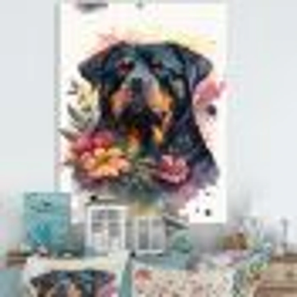 Cute Rottweilers Floral Art I Wall