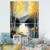 Monochrome Golden Birch Trees By The Lake I Wall Art