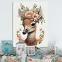 Cute Baby Flamingo With Floral Crown Wall Art