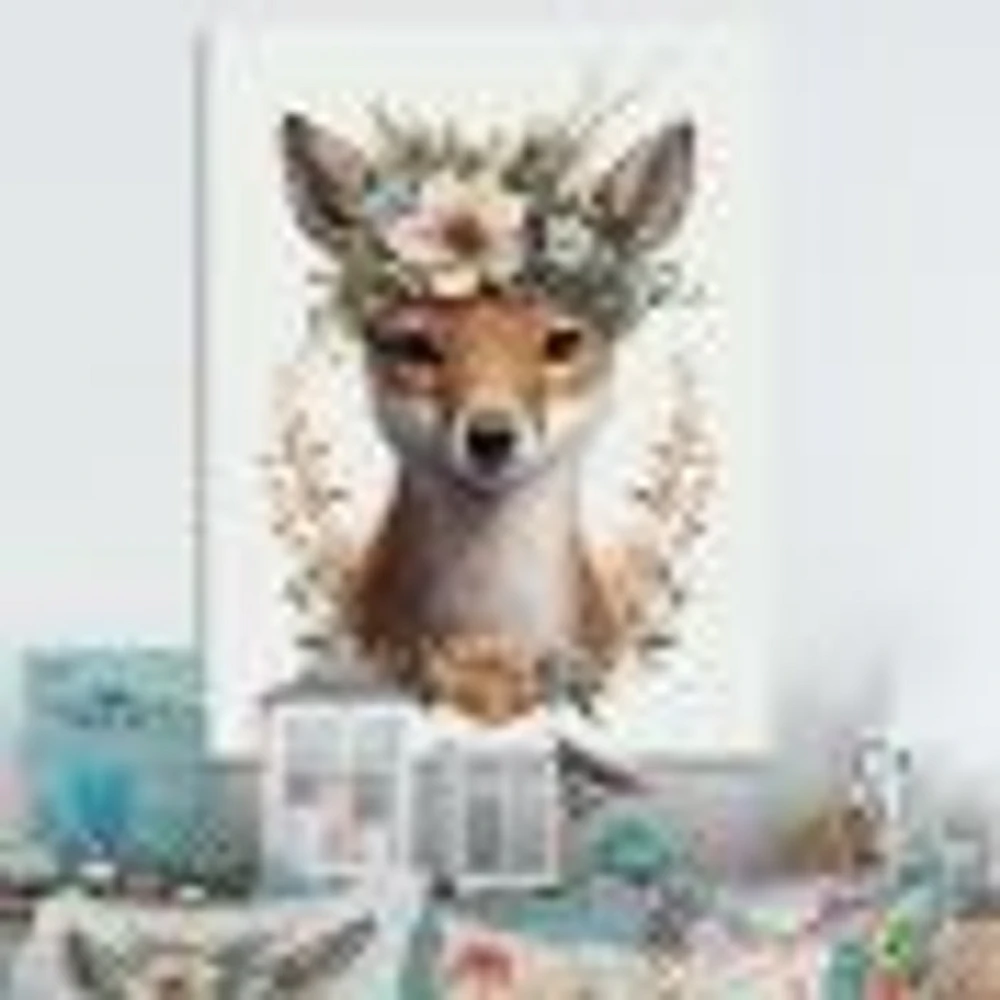 Cute Baby Fox With Floral Crown Wall Art
