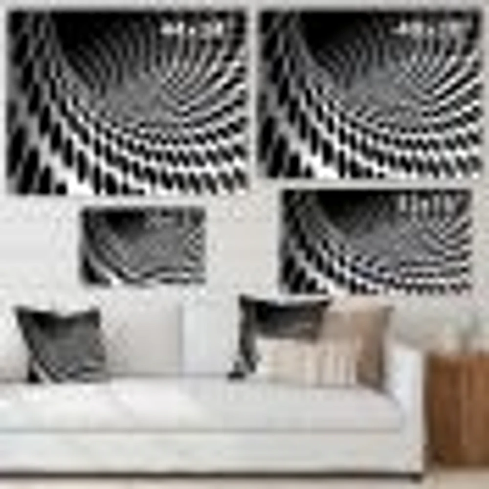 Waves and Circles Black White  Art Canvas Print