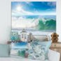 White and Blue Waves under Sun  Canvas Wall Art