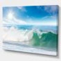 White and Blue Waves under Sun  Canvas Wall Art