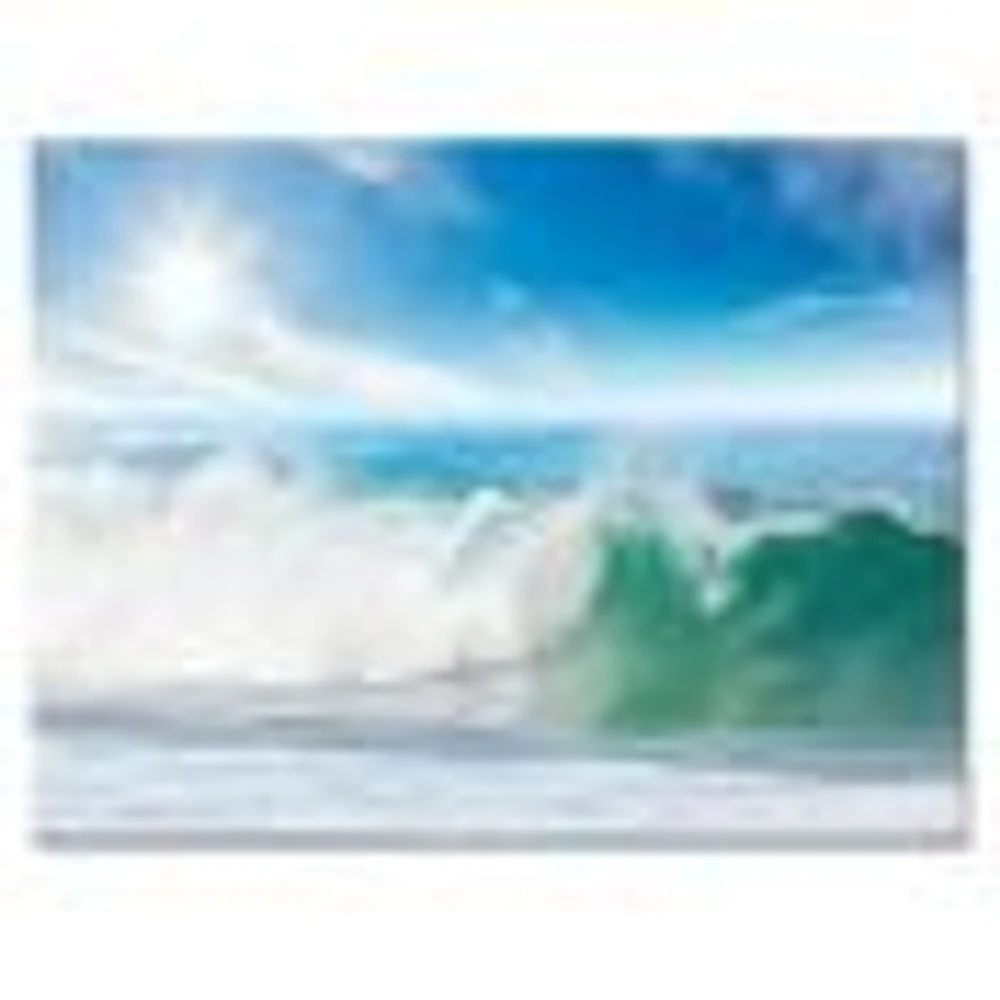 White and Blue Waves under Sun  Canvas Wall Art