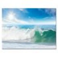 White and Blue Waves under Sun  Canvas Wall Art