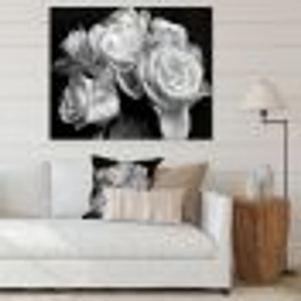 Bunch of Roses Black and White Canvas Art Print