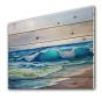Seascape With Sunlight Catching A Wave Wood Wall Art