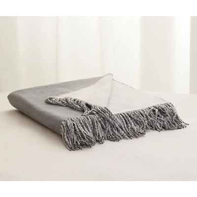 100% Silk Ivory and Grey Throw Blanket by SmartSilk