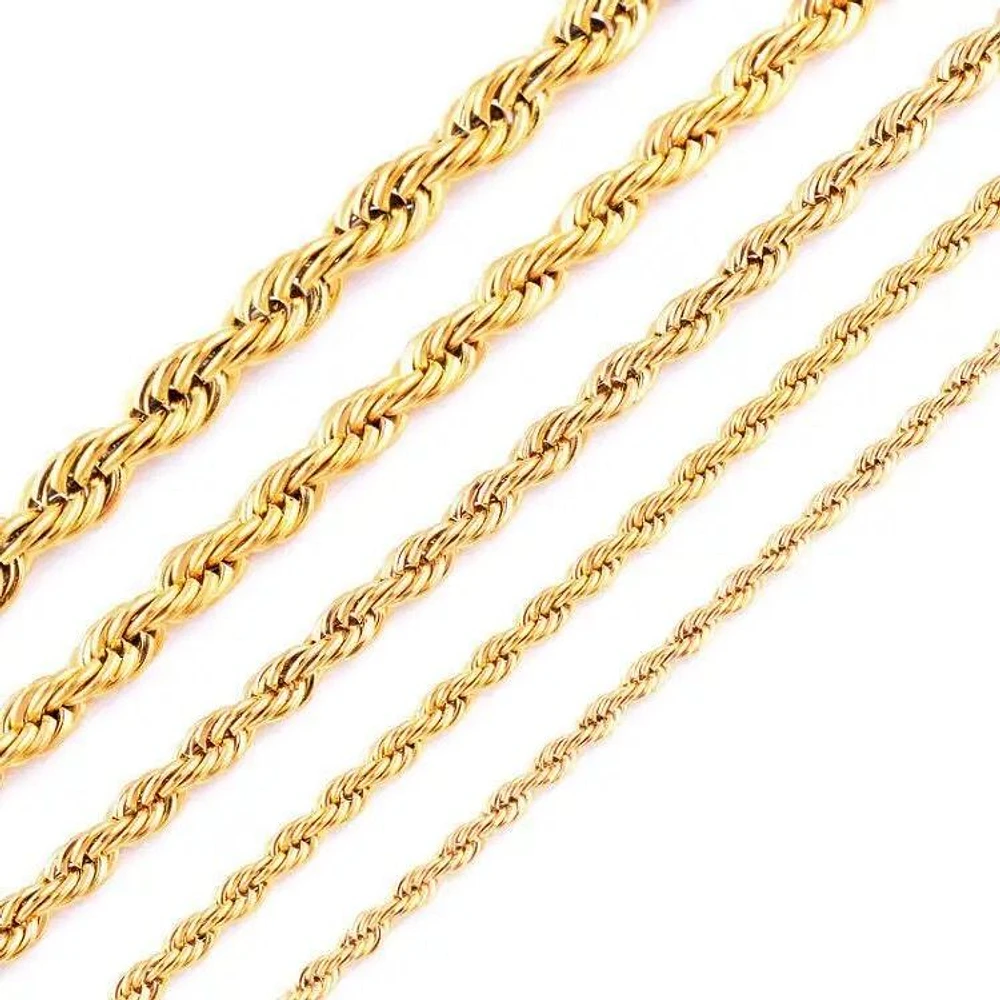 Luenzo 4mm Rope Chain 24" Necklace Gold Plated