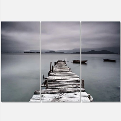 Pier and Boats at Seashore 3 Canvas Wall Art