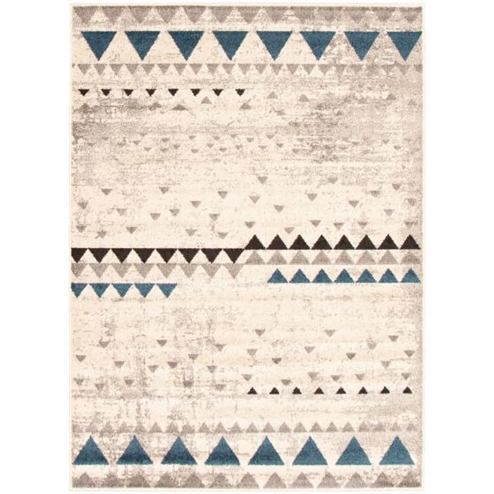 Modern Afghan Ivory/Blue Rug