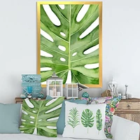 Green Monstera Leaf Tropical Palm Botanical Detail  Wall Art