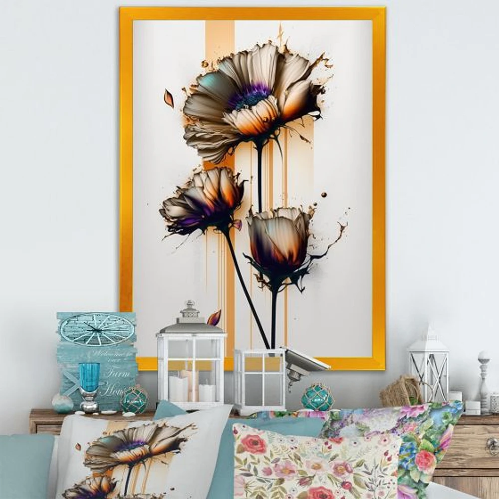 Orange Daisy Flower On Abstract Fusion I Wall Art