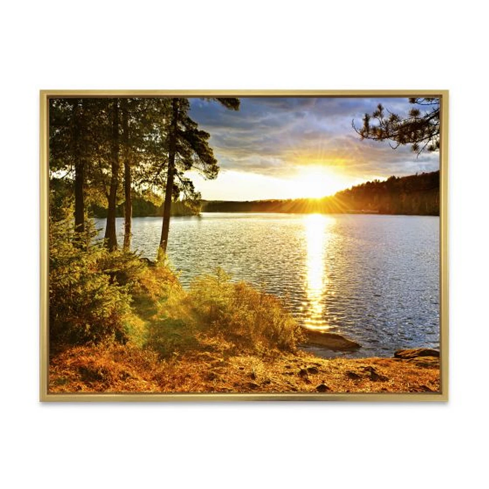 Beautiful View of Sunset over Lake Wall Artwork Print on Canvas