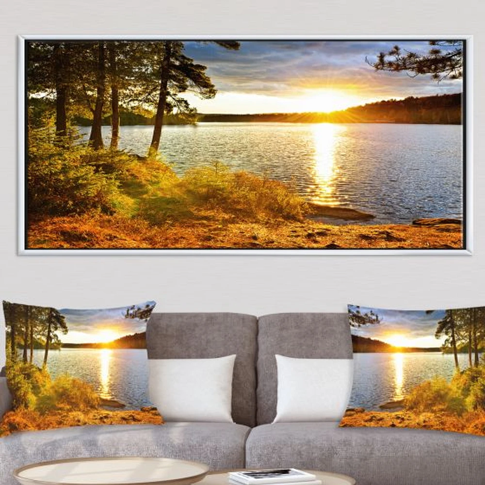 Beautiful View of Sunset over Lake Wall Artwork Print on Canvas