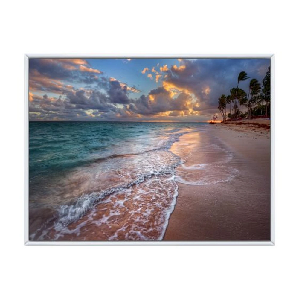 Palm Trees on Clear Sandy  Art Print Canvas