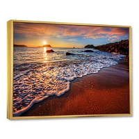 Stunning Ocean Beach at Sunset  Art Print on Canvas