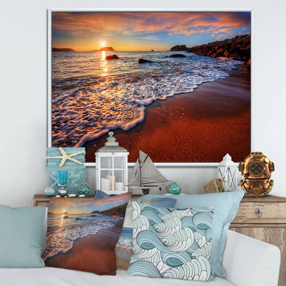 Stunning Ocean Beach at Sunset  Art Print on Canvas