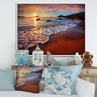 Stunning Ocean Beach at Sunset  Art Print on Canvas