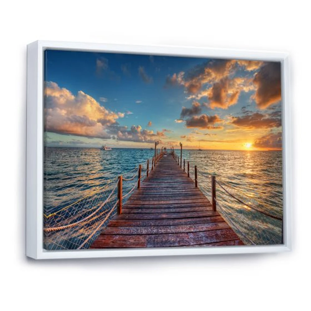 Brilliant Sunrise over Sea Pier  Canvas Wall Art
