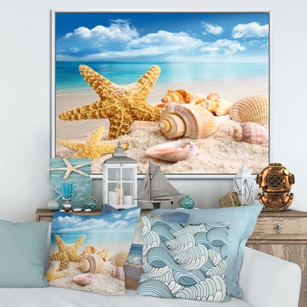 Starfish and Seashells on Beach Canvas Wall Art Print