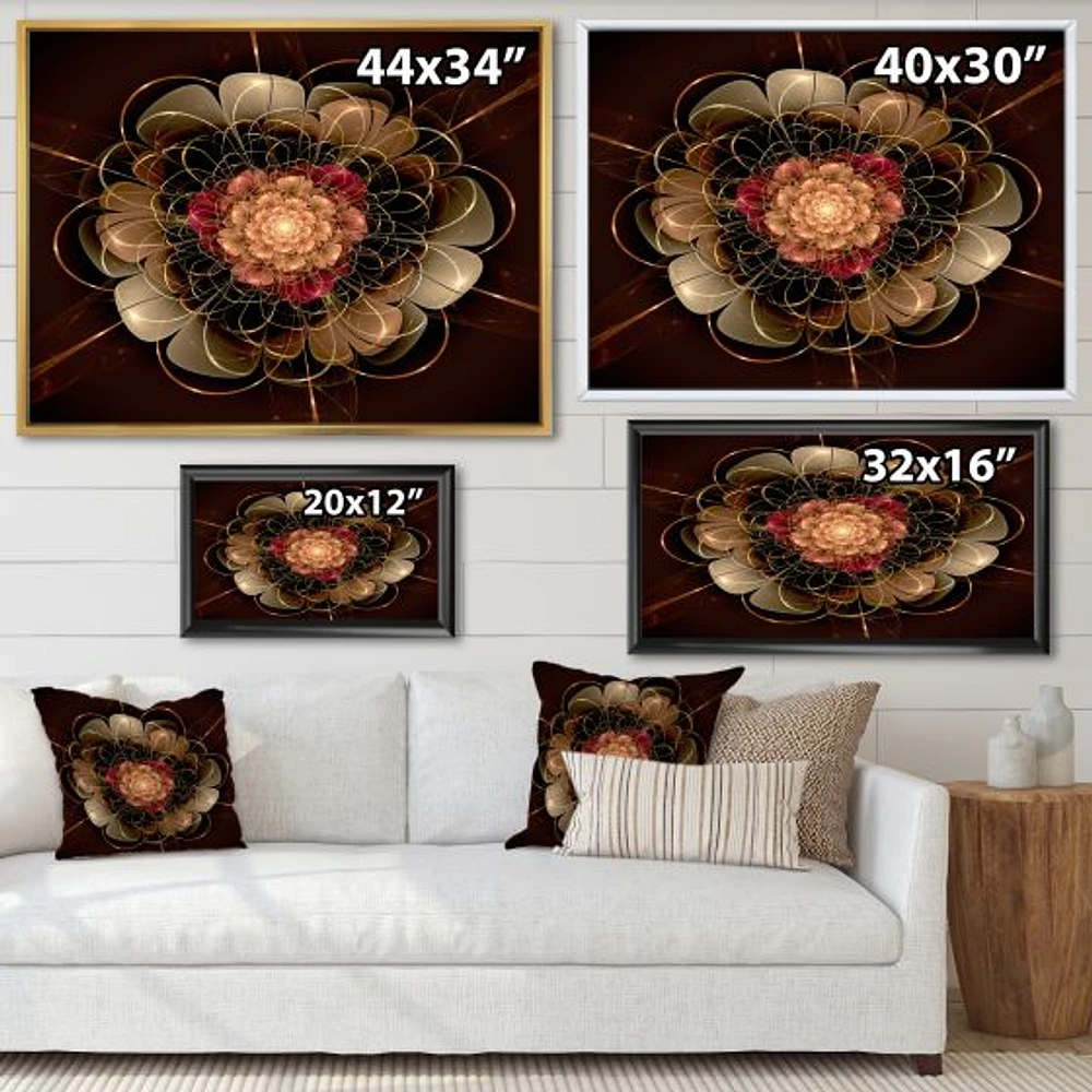 Dark Gold Red Fractal Flower Pattern Wall Art