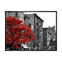 Red Tree on Black and White New York City Street  Canvas