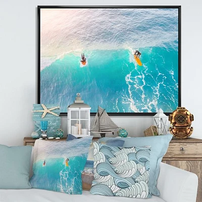 Surfers on A Bright Sunny Ocean Wave  Wall Art