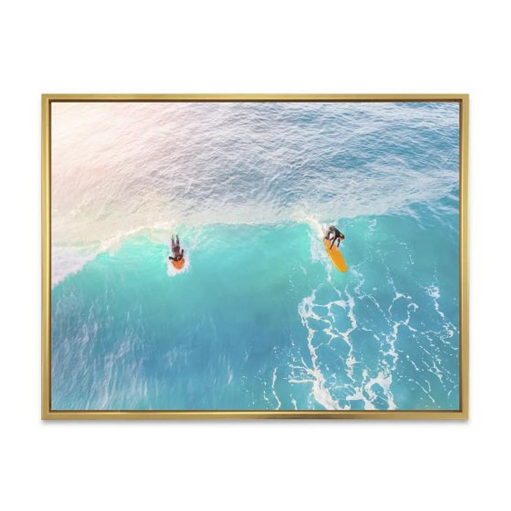 Surfers on A Bright Sunny Ocean Wave  Wall Art