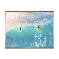 Surfers on A Bright Sunny Ocean Wave  Wall Art