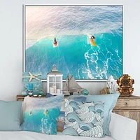 Surfers on A Bright Sunny Ocean Wave  Wall Art