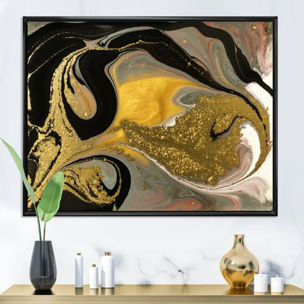 Gold and Black Marbled Rippled Texture I  Wall Art