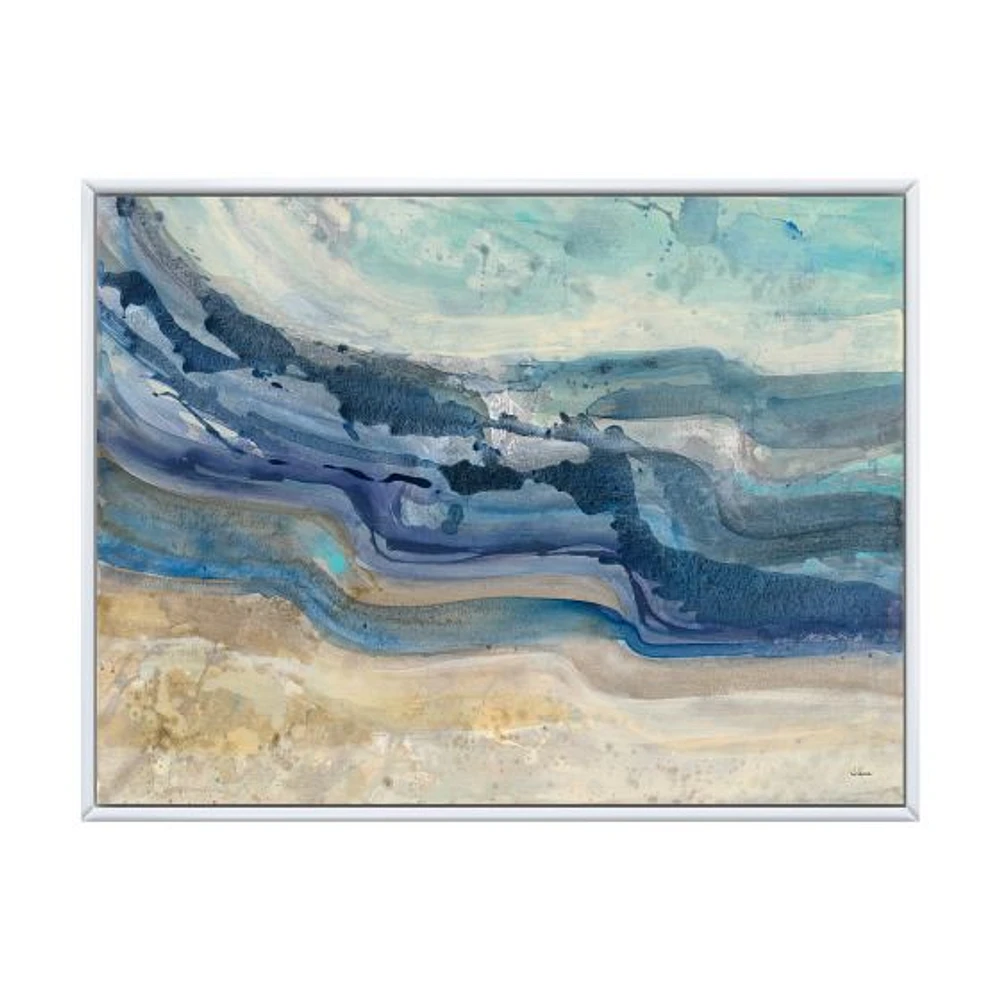 Coast Blue Sea Waves Watercolour Wood Canvas Art