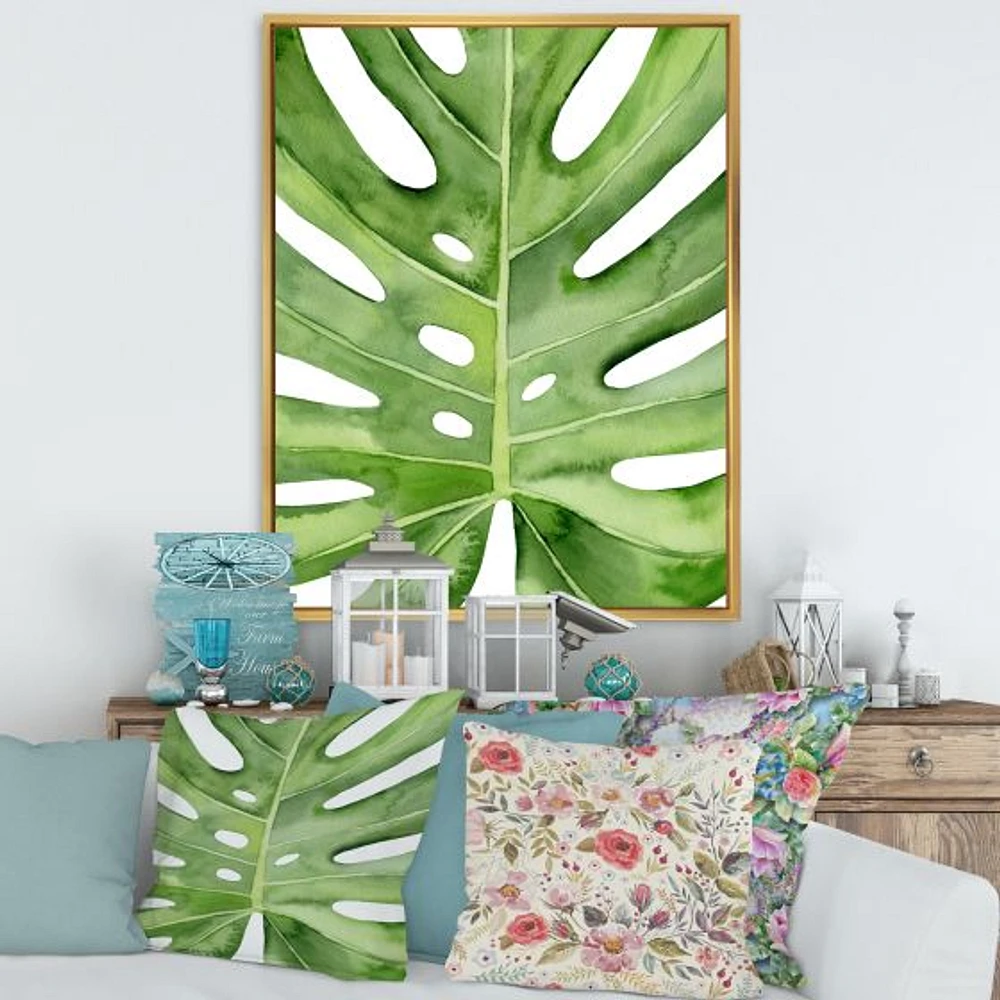 Green Monstera Leaf Tropical Palm Botanical Detail  Wall Art