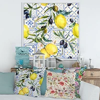 Lemon Ornament on Blue al Pattern III  Wall Art