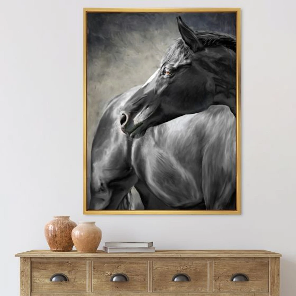 Portrait of A Black Horse  Canvas Wall Art Print