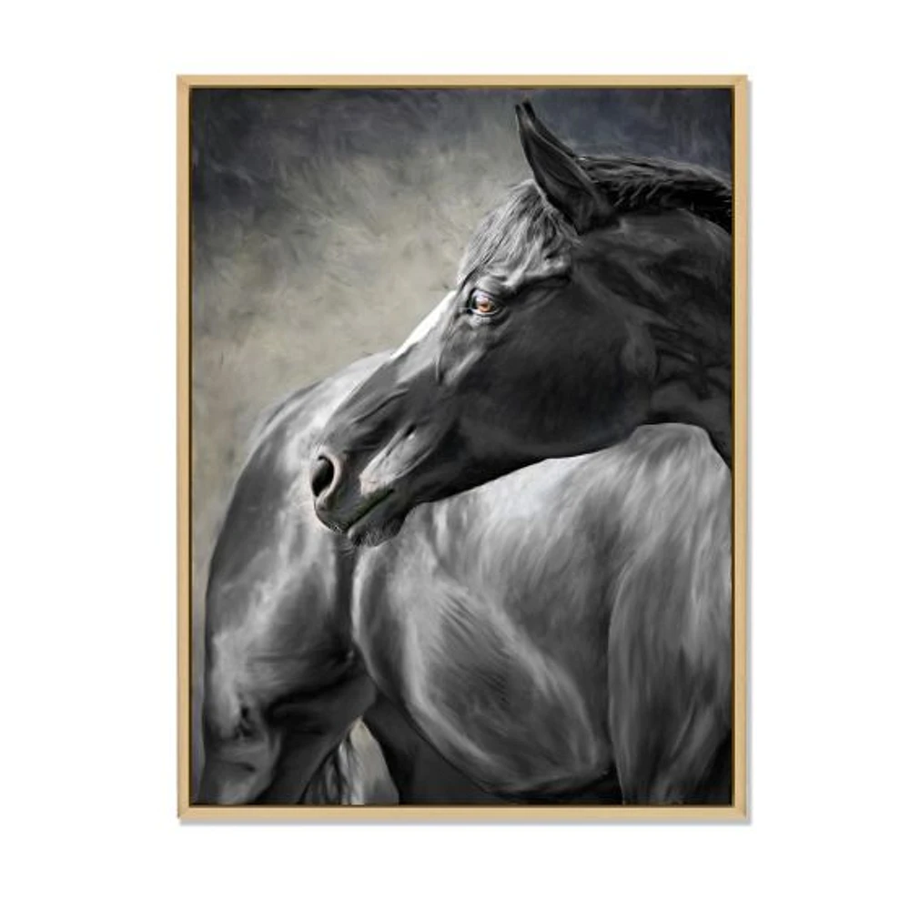 Portrait of A Black Horse  Canvas Wall Art Print