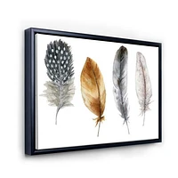 Boho Feather Orange & Blue Striped Polka Dots  Canvas Wall Art Print